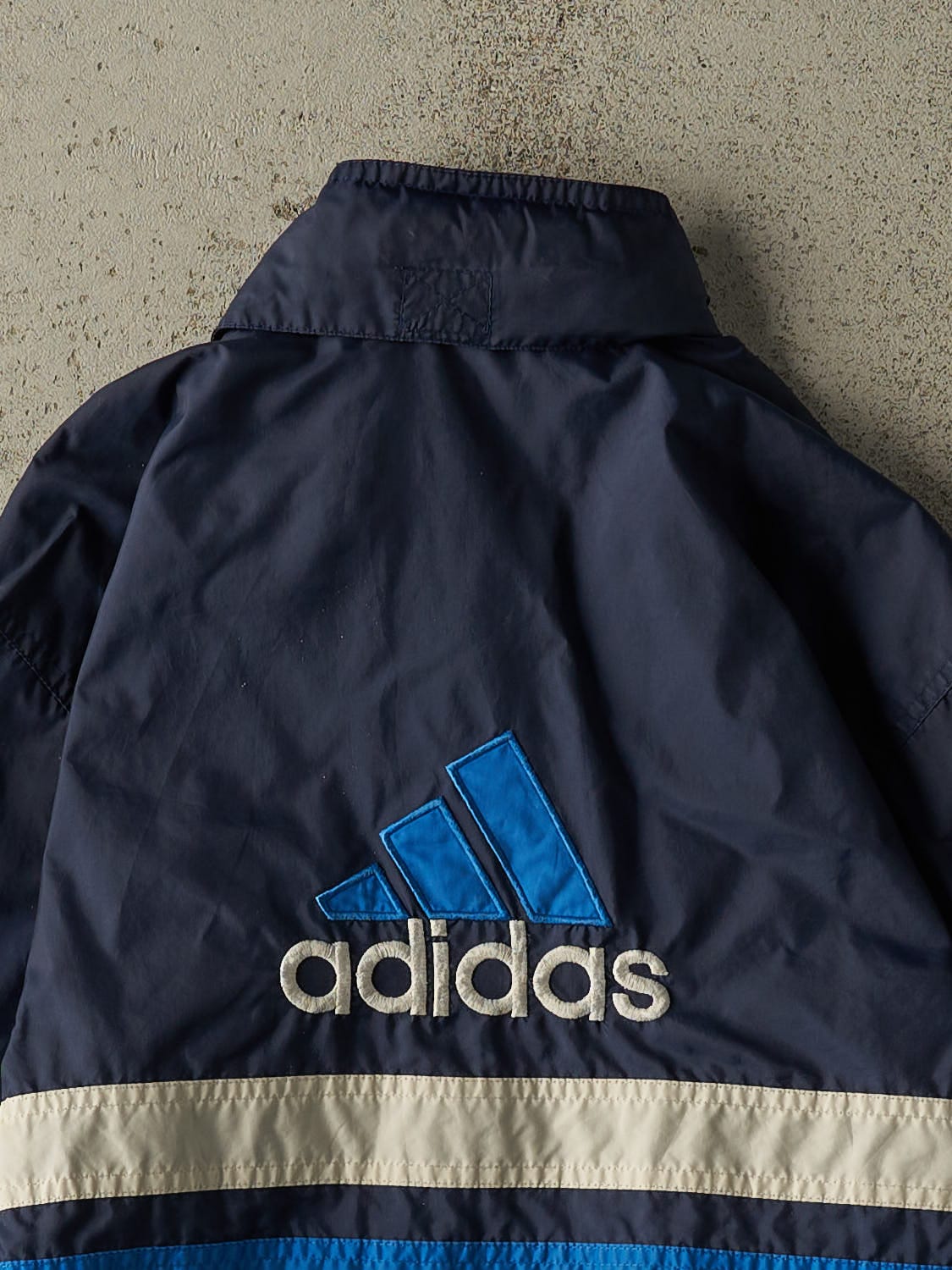 Vintage 90s Navy Blue Adidas Embroidered Windbreaker Jacket (XXS)