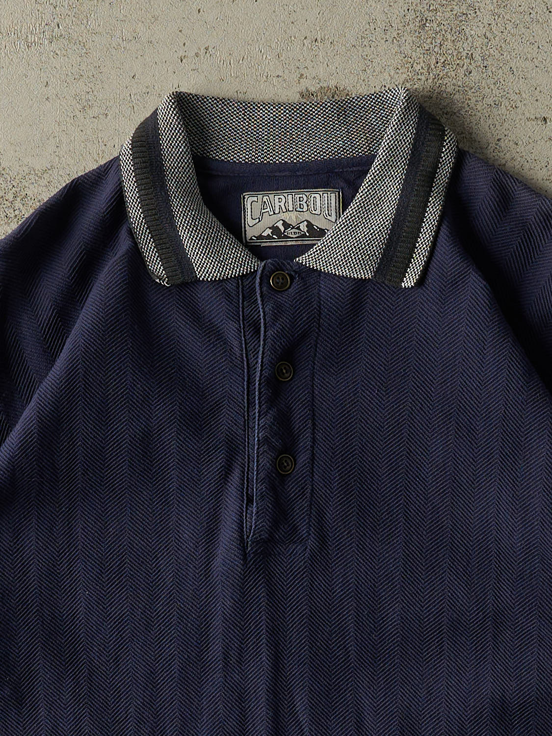 Vintage 90s Navy Blue Striped Quarter Button Tee (M)