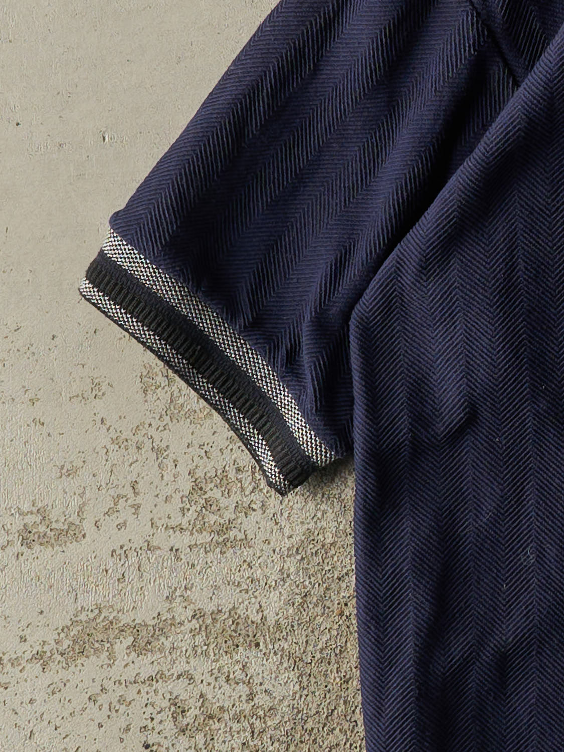 Vintage 90s Navy Blue Striped Quarter Button Tee (M)