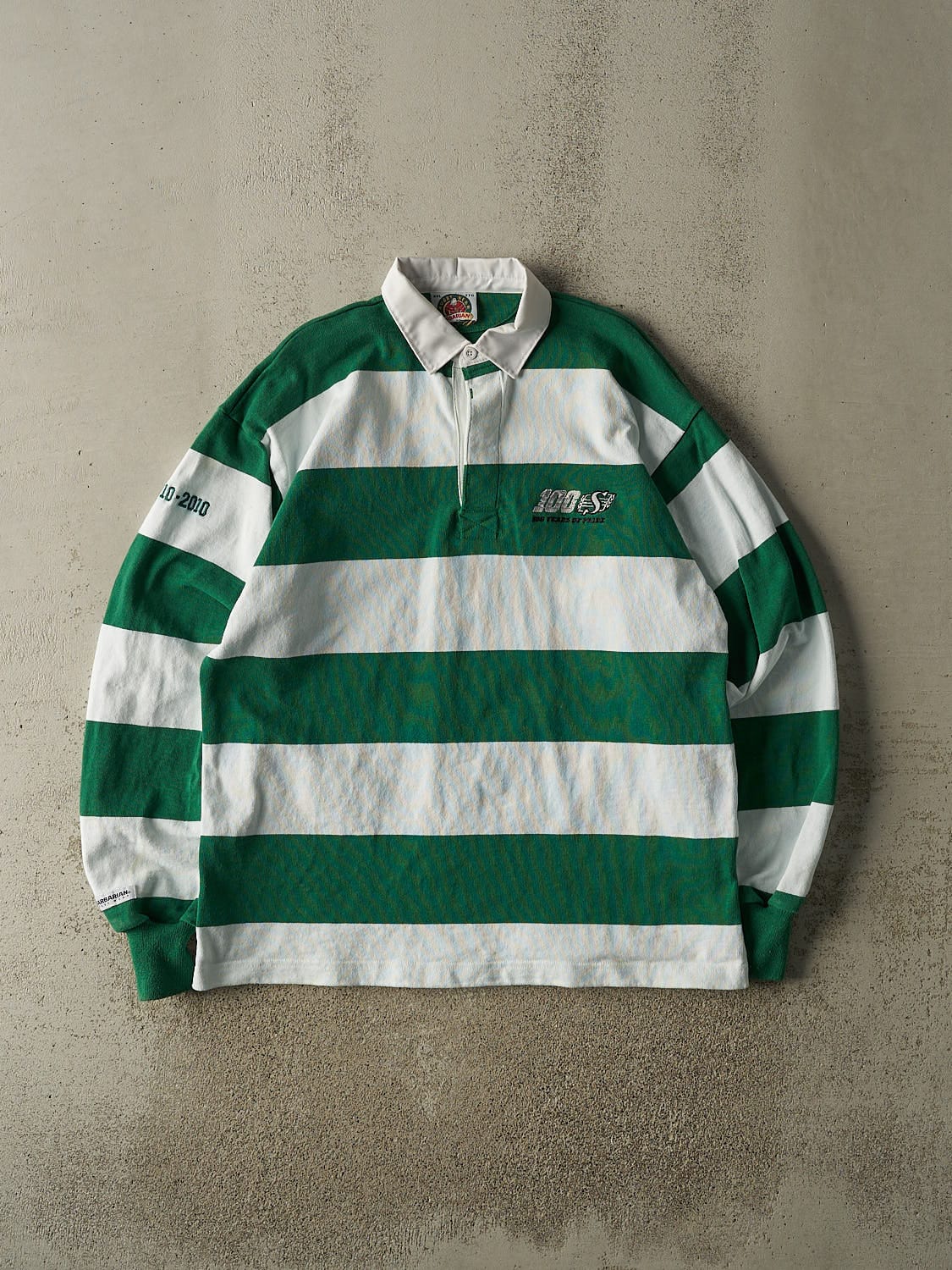 Vintage 10' Green and White Striped Saskatchewan Roughriders Rugby Long Sleeve (XL)