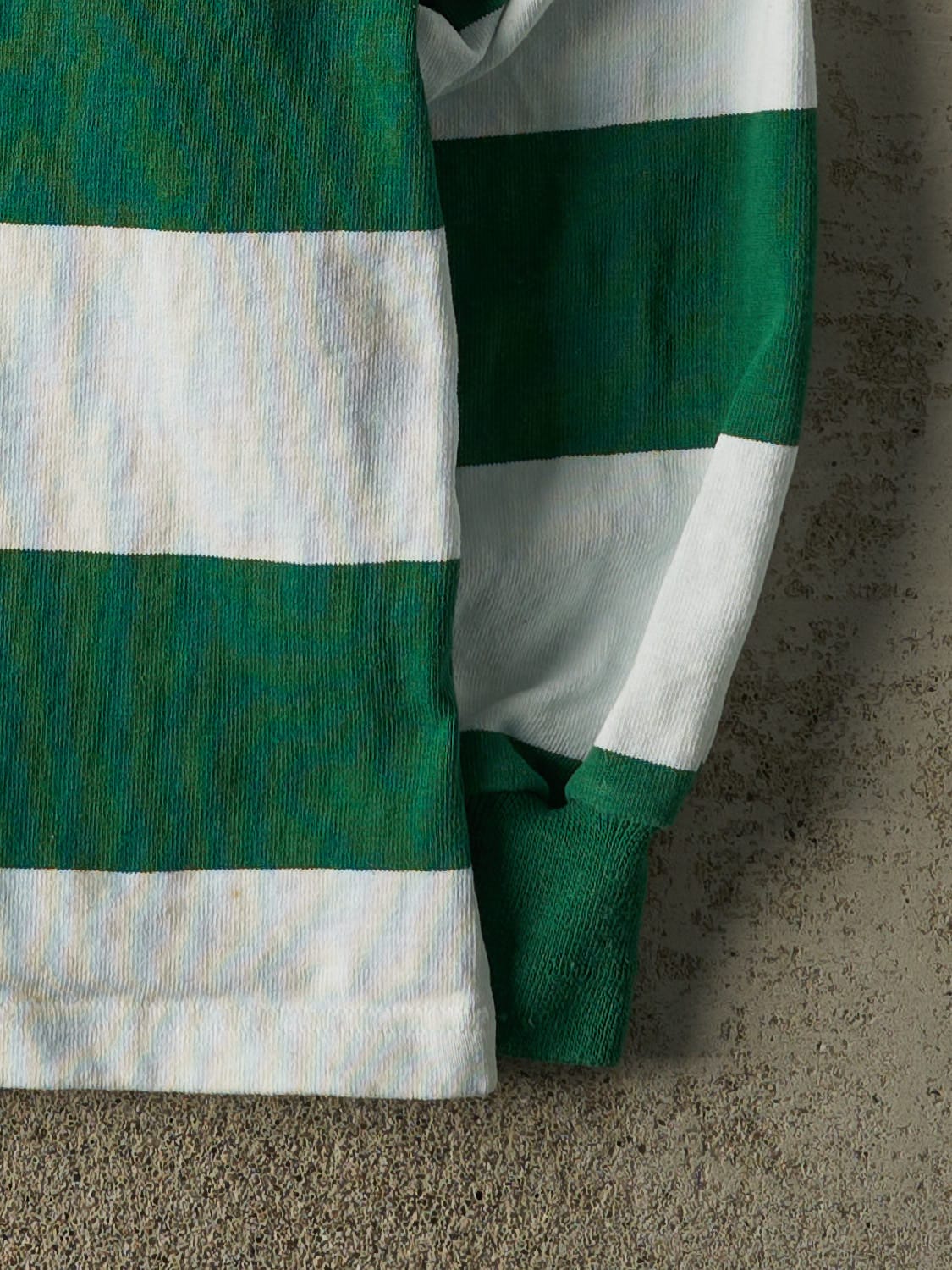 Vintage 10' Green and White Striped Saskatchewan Roughriders Rugby Long Sleeve (XL)