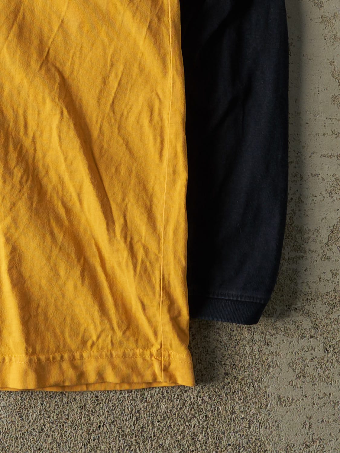 Vintage Y2K Yellow & Navy Point Zero Striped Long Sleeve (L/XL)