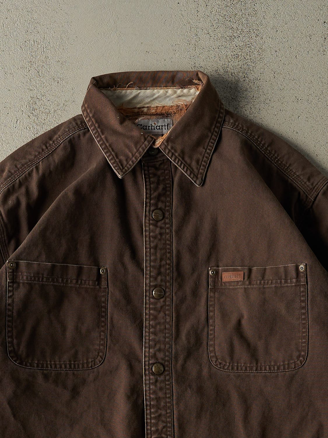 Vintage 90s Brown Carhartt Flannel Lined Button Up Long Sleeve (XXL)