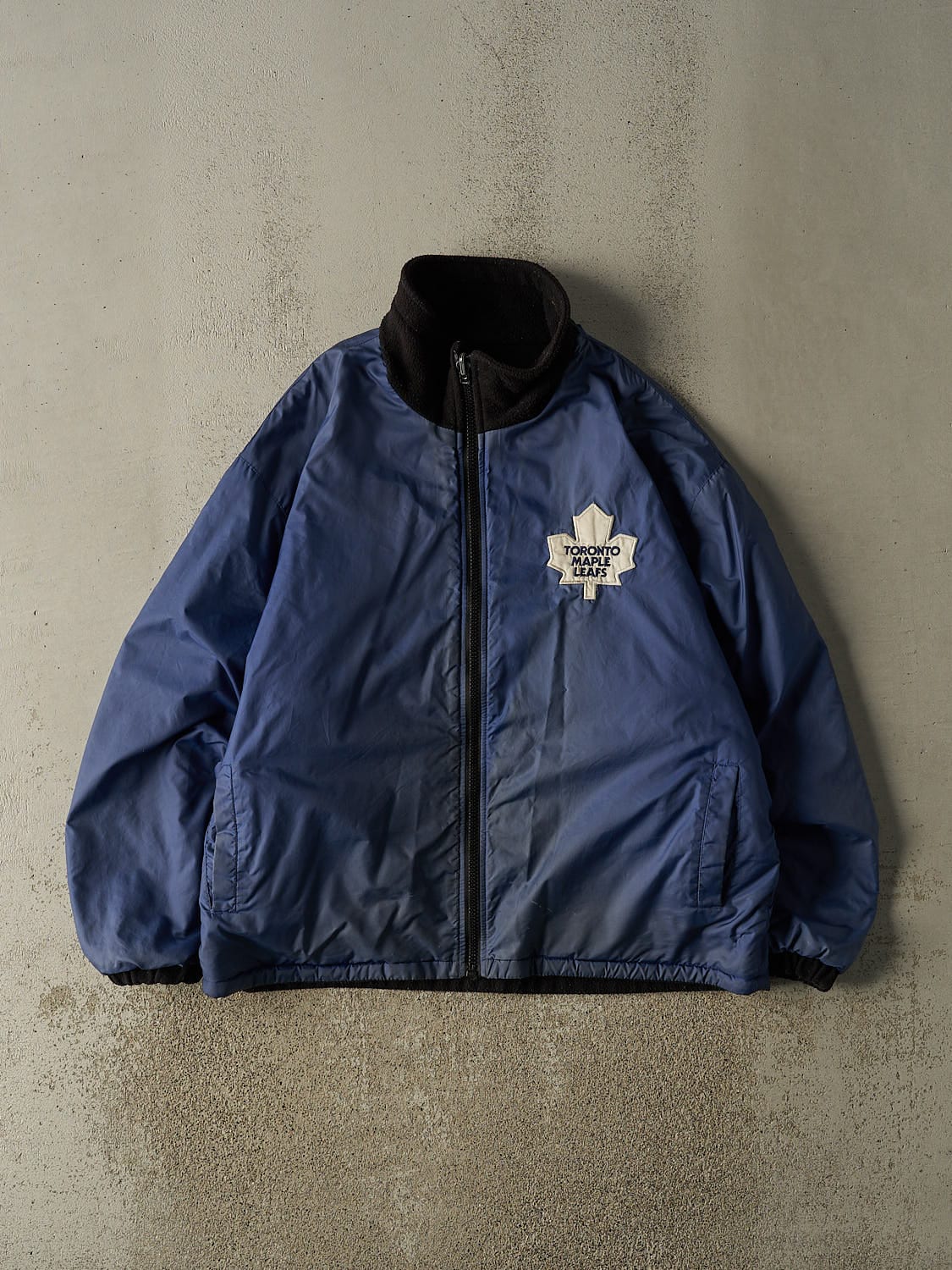 Vintage 90s Blue Toronto Maple Leafs Reversible Fleece Windbreaker Jacket (XL)