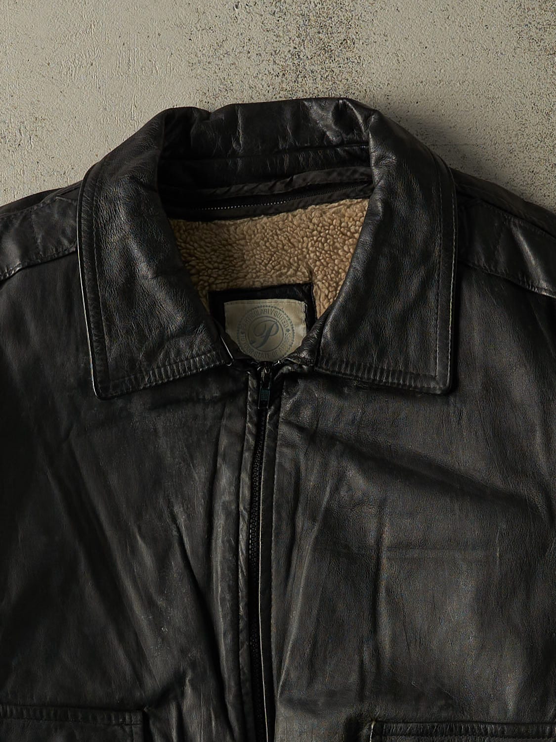 Vintage 90s Black Protocol Leather Bomber Jacket (L)
