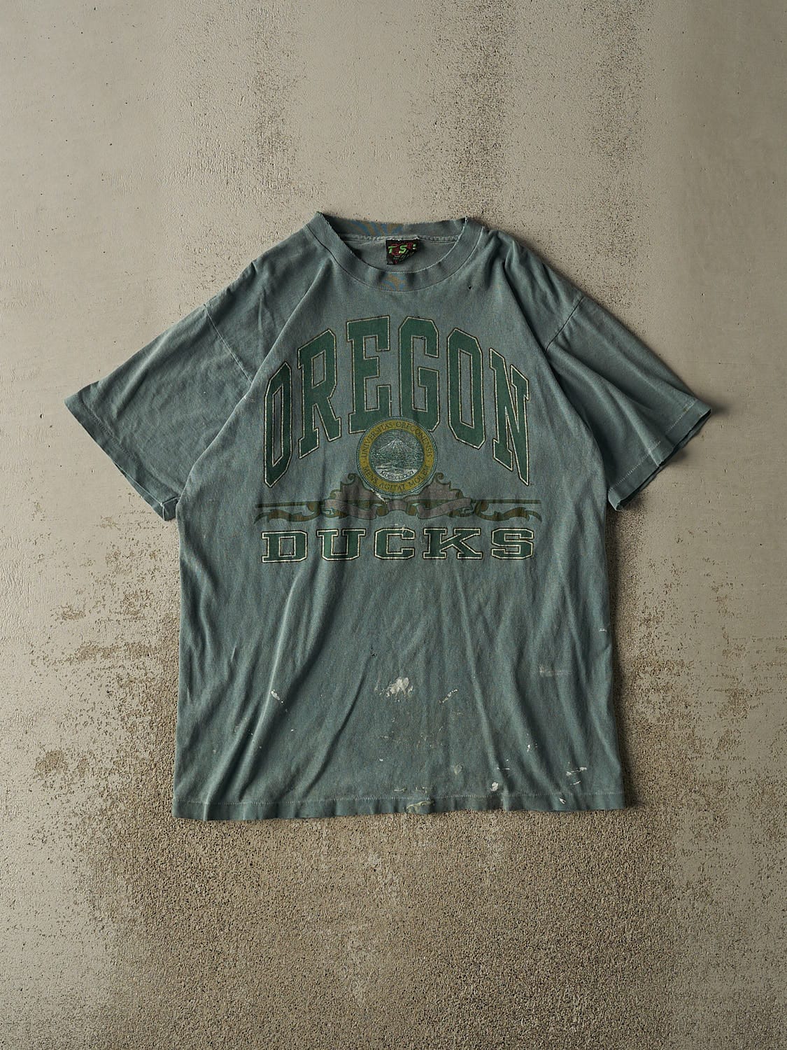 Vintage 80s Washed Green University of Oregon Ducks Tee (L/XL)