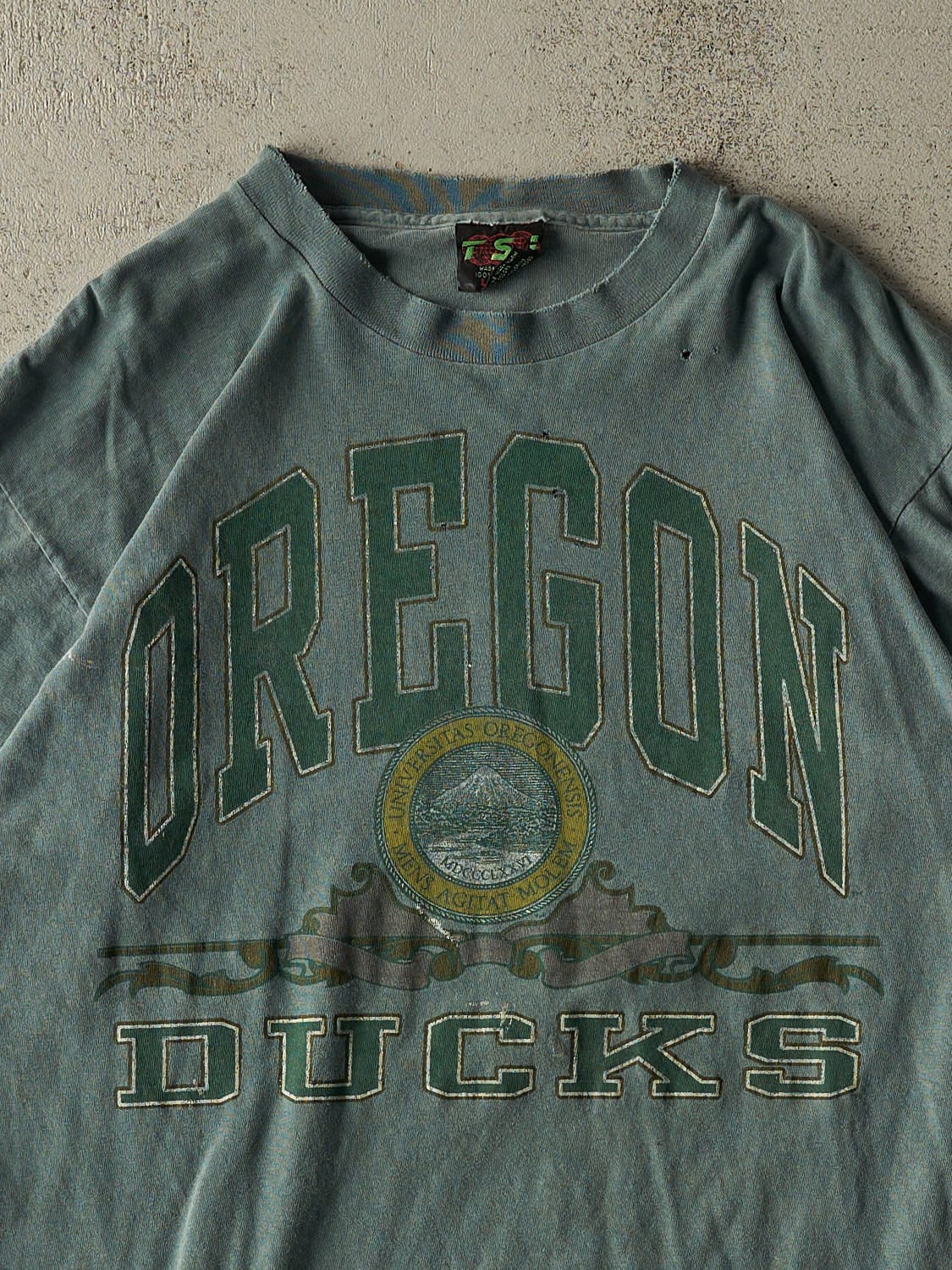 Vintage 80s Washed Green University of Oregon Ducks Tee (L/XL)