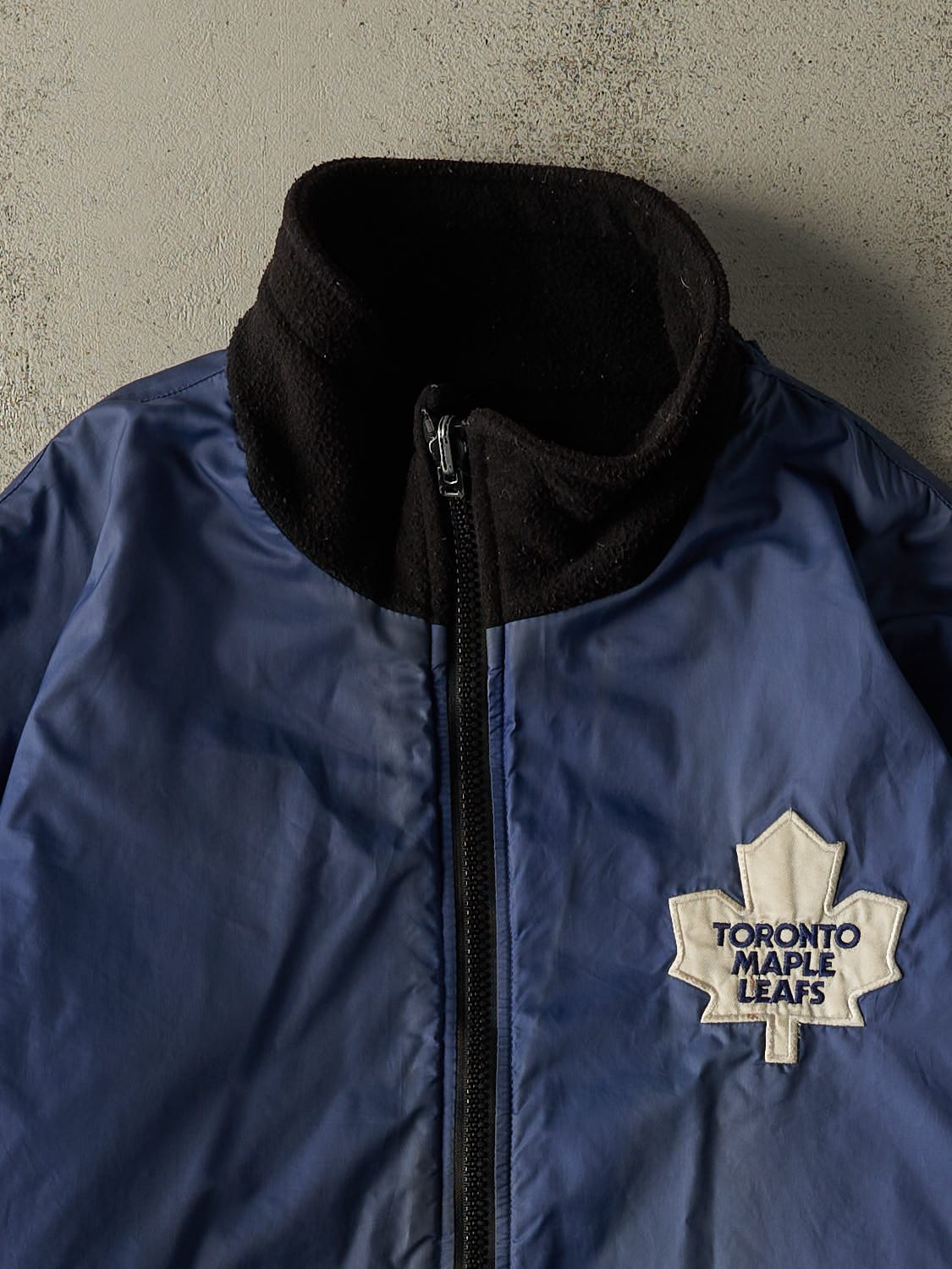 Vintage 90s Blue Toronto Maple Leafs Reversible Fleece Windbreaker Jacket (XL)