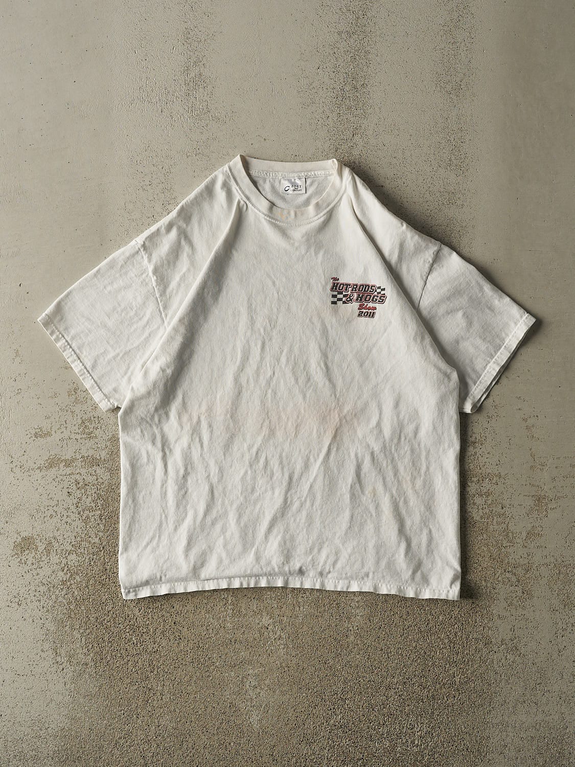 Vintage 11' White Hot Rods & Hogs Car Tee (L)