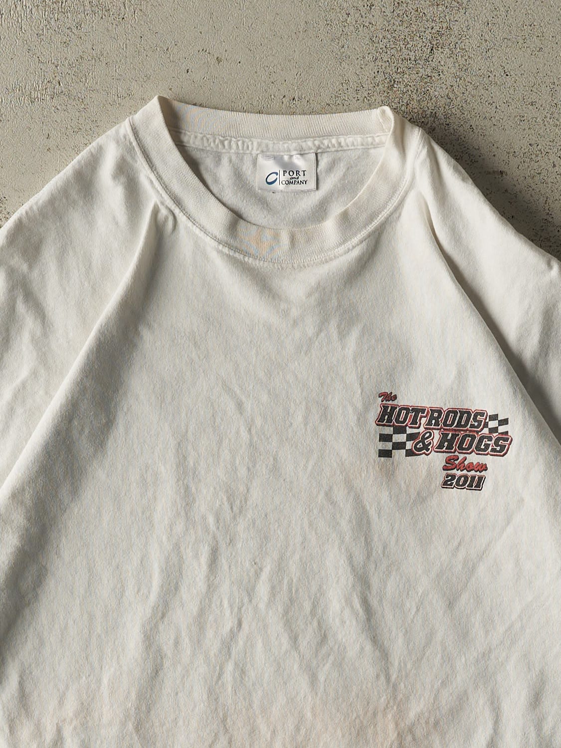 Vintage 11' White Hot Rods & Hogs Car Tee (L)