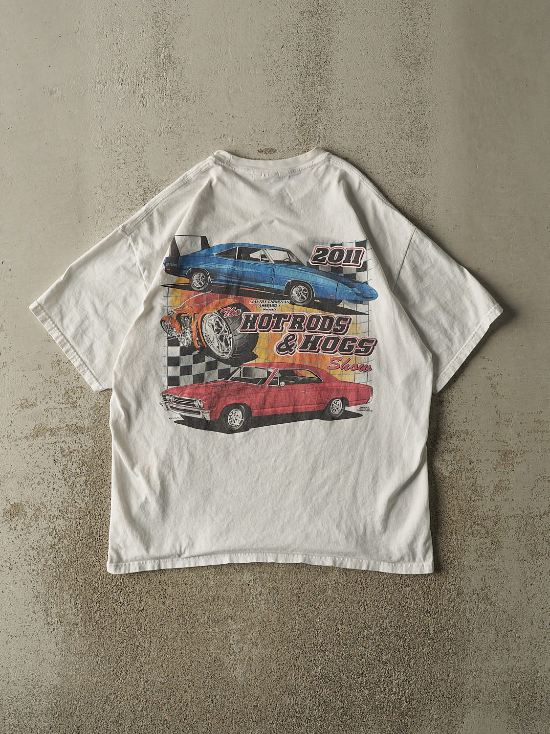 Vintage 11' White Hot Rods & Hogs Car Tee (L)
