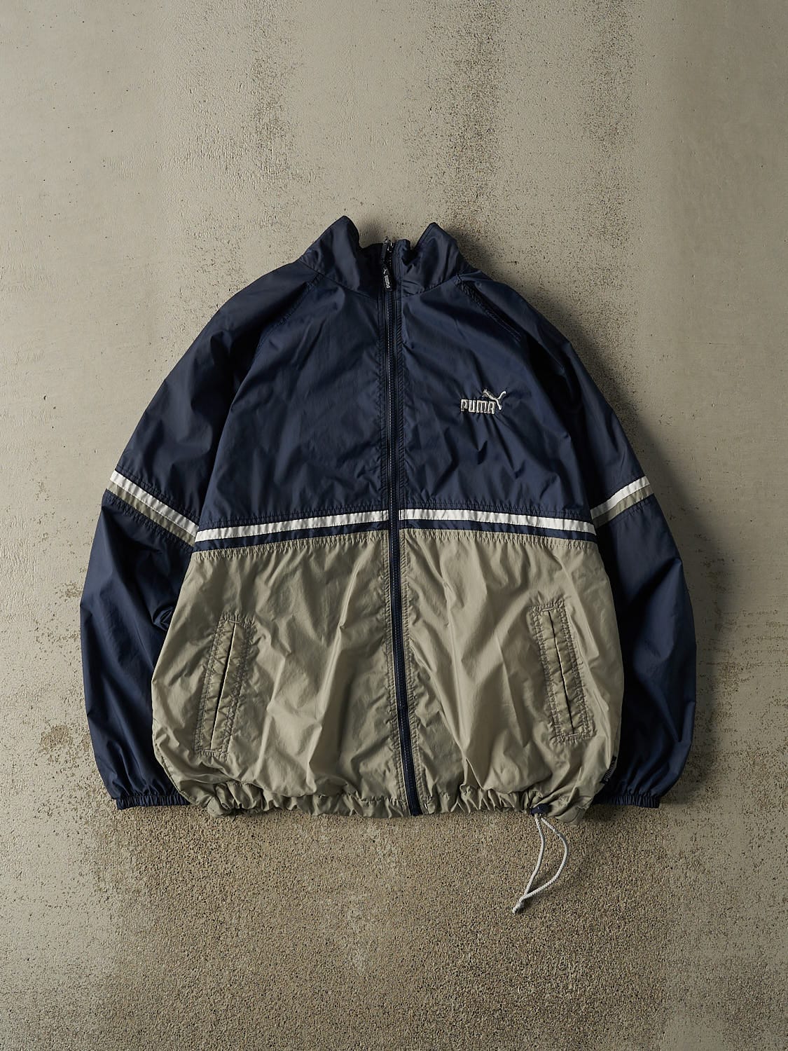 Vintage Y2K Navy Blue Puma Zip Up Windbreaker Jacket (L)
