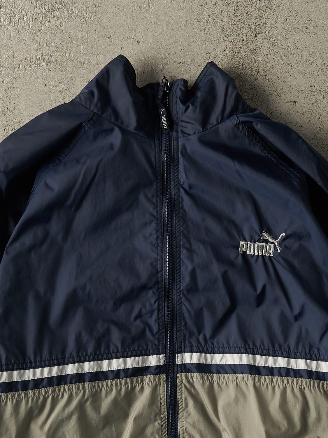 Vintage Y2K Navy Blue Puma Zip Up Windbreaker Jacket (L)