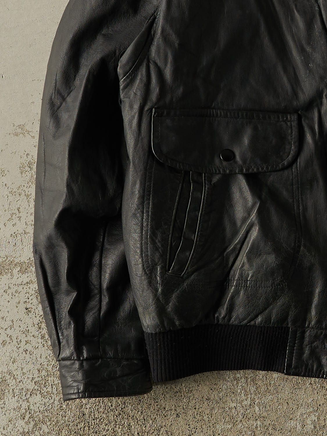 Vintage 90s Black Protocol Leather Bomber Jacket (L)