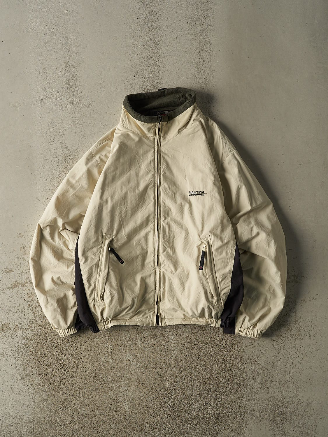Vintage Y2K Beige Nautica Reversible Fleece Windbreaker Jacket (L/XL)