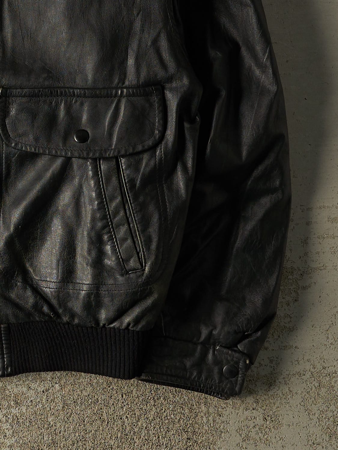 Vintage 90s Black Protocol Leather Bomber Jacket (L)