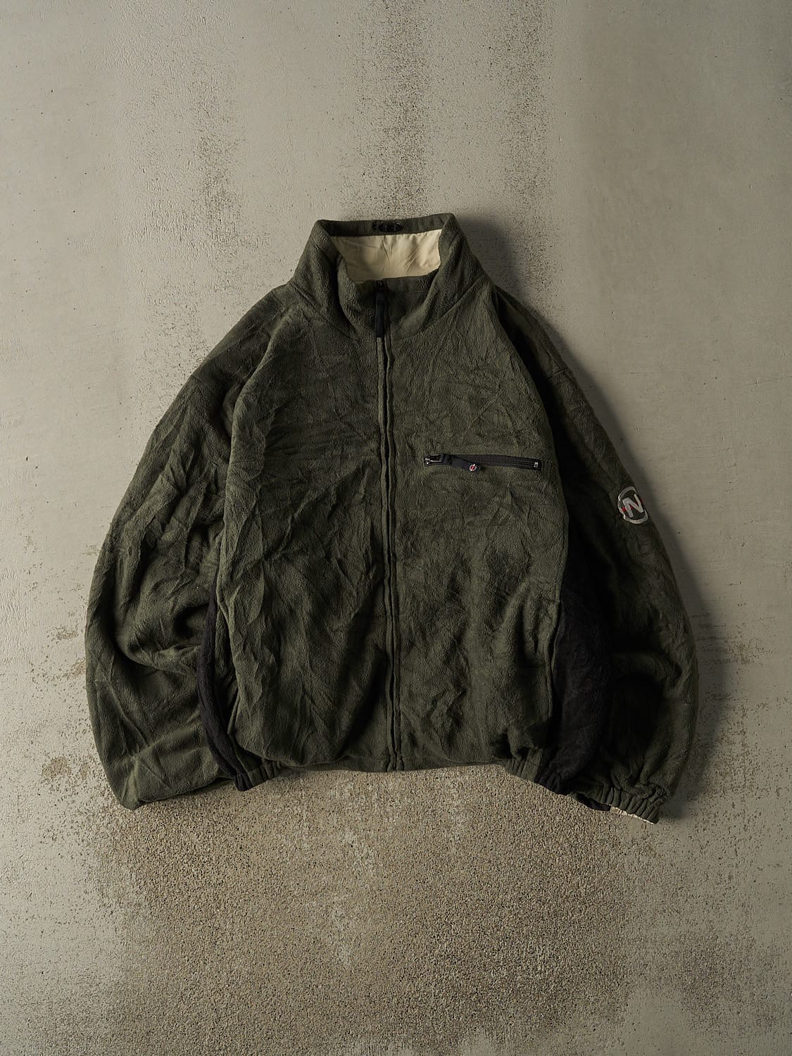 Vintage Y2K Beige Nautica Reversible Fleece Windbreaker Jacket (L/XL)