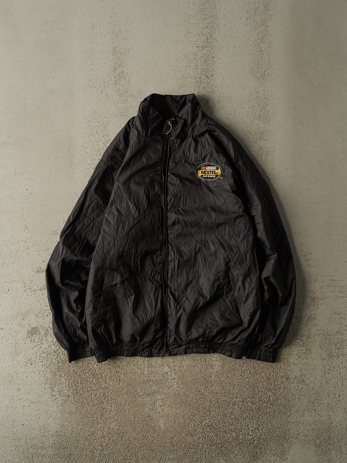 Vintage Y2K Black Nascar Zip Up Fleece Lined Windbreaker Jacket (L/XL)