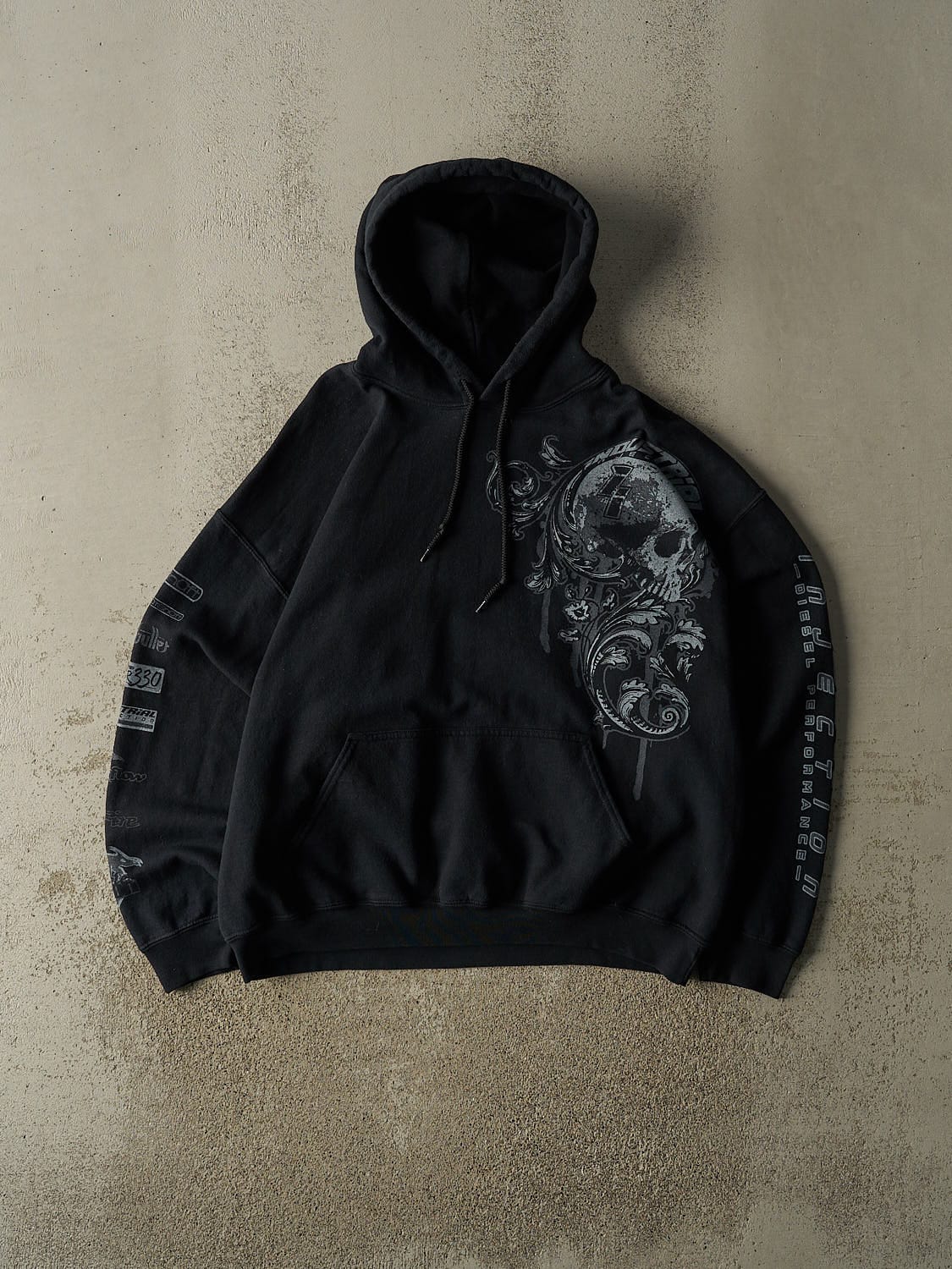 Vintage Y2K Black Industrial Injection Hoodie (L/XL)