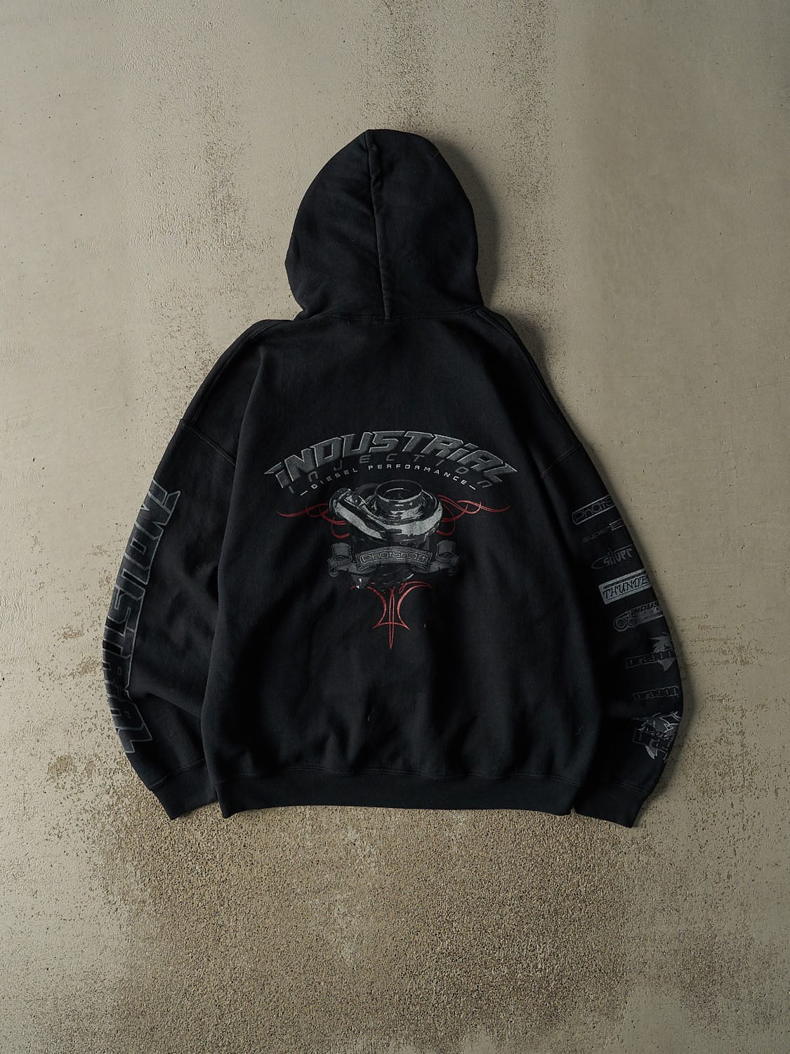 Vintage Y2K Black Industrial Injection Hoodie (L/XL)