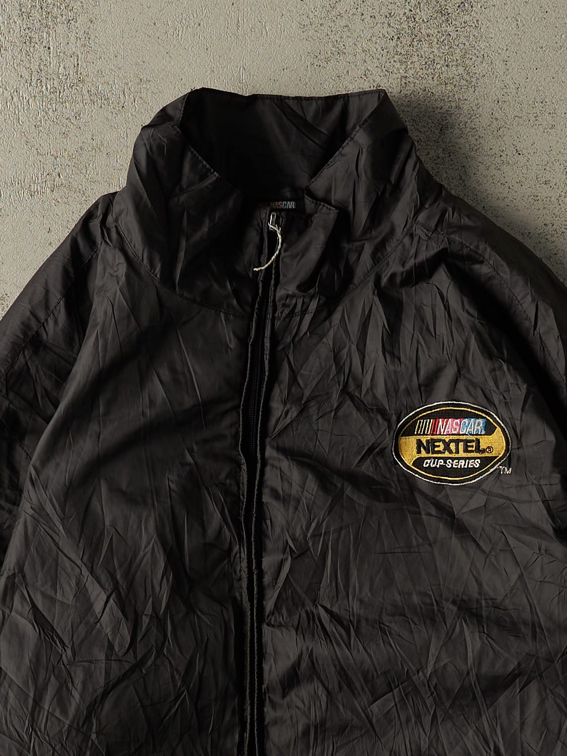 Vintage Y2K Black Nascar Zip Up Fleece Lined Windbreaker Jacket (L/XL)