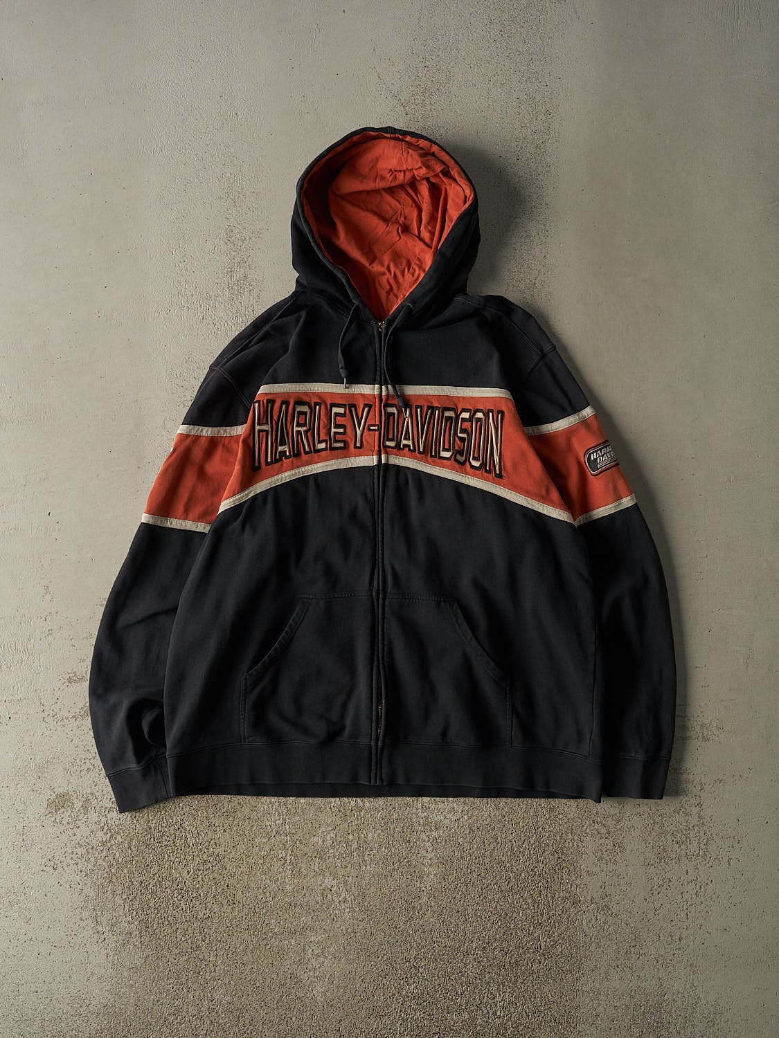 Vintage Y2K Black Harley Davidson Racing Embroidered Zip Up Hoodie (XXL/XXXL)