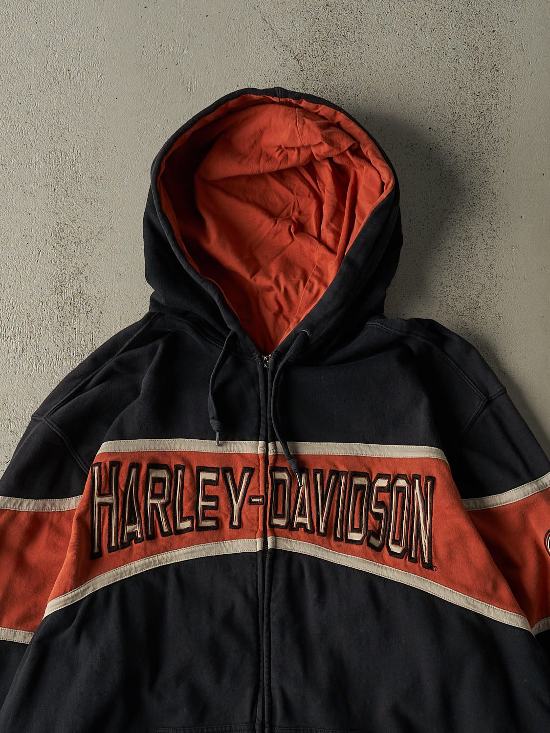 Vintage Y2K Black Harley Davidson Racing Embroidered Zip Up Hoodie (XXL/XXXL)