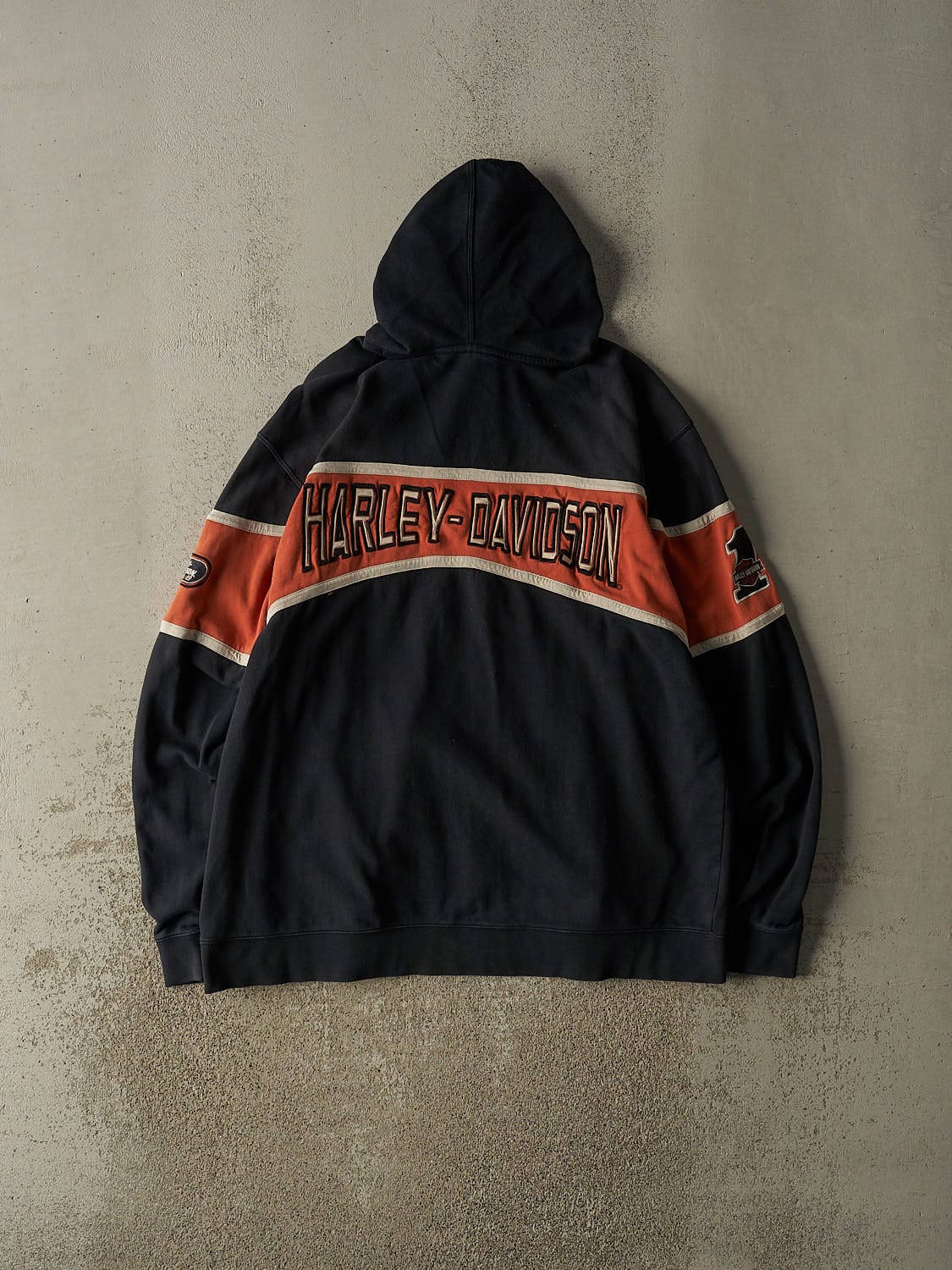 Vintage Y2K Black Harley Davidson Racing Embroidered Zip Up Hoodie (XXL/XXXL)