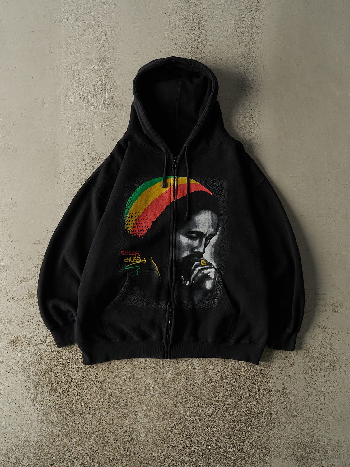 Vintage 90s Black Bob Marley Zip Up Hoodie (XL)