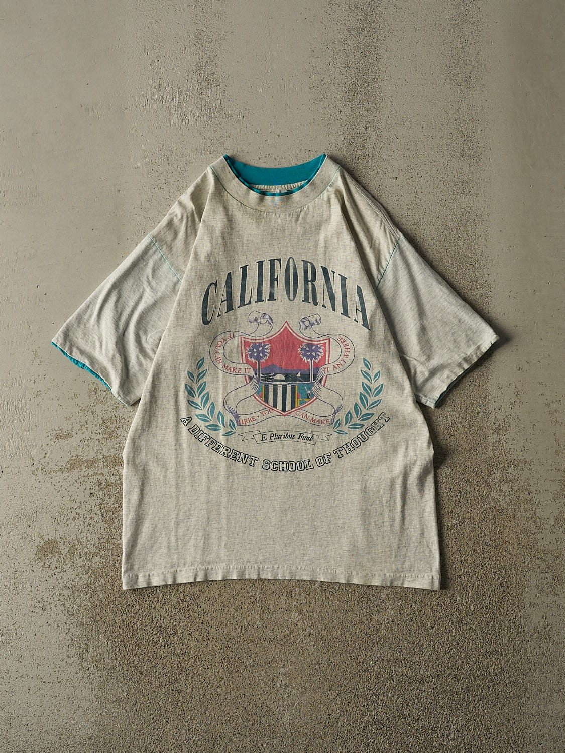 Vintage 80s Heather Grey California Double Neck Tee (M/L)