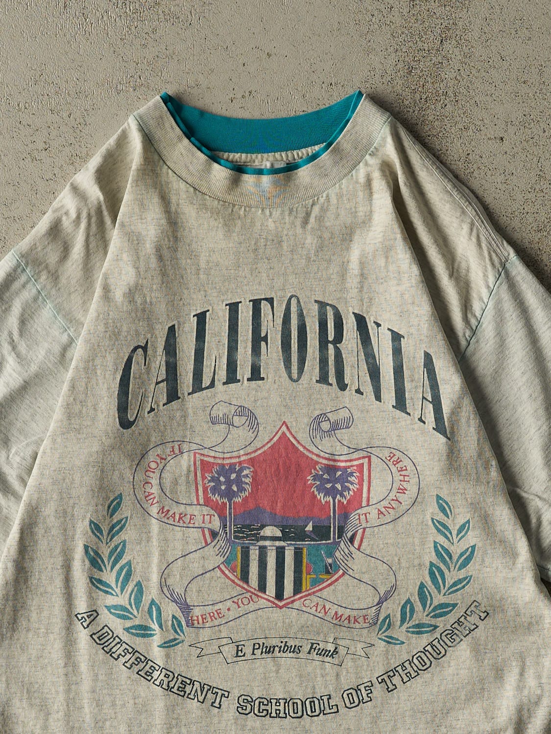 Vintage 80s Heather Grey California Double Neck Tee (M/L)