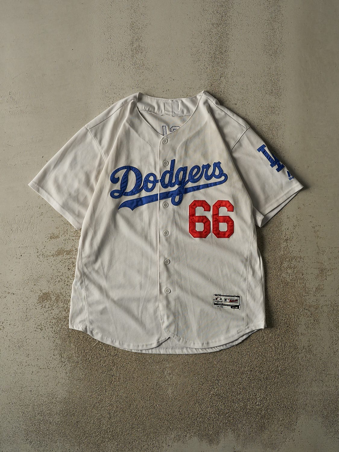 Vintage Y2K White Los Angeles Dodgers #66 Muslix Baseball Jersey (XL/XXL)