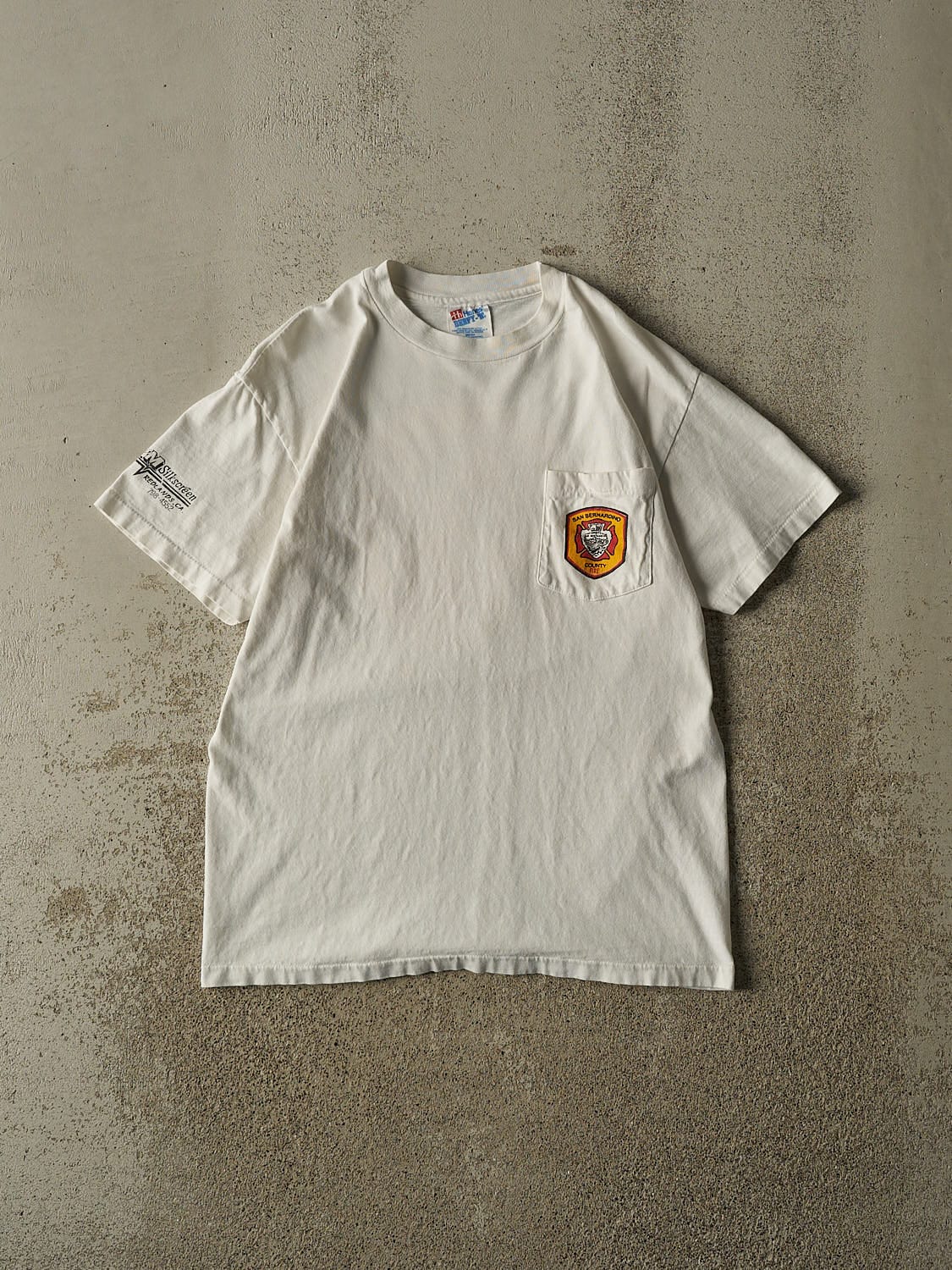 Vintage 90s White San Bernardino County Fire Dept Pocket Single Stitch Tee (S/M)