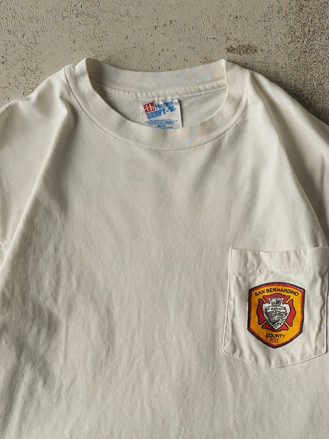 Vintage 90s White San Bernardino County Fire Dept Pocket Single Stitch Tee (S/M)