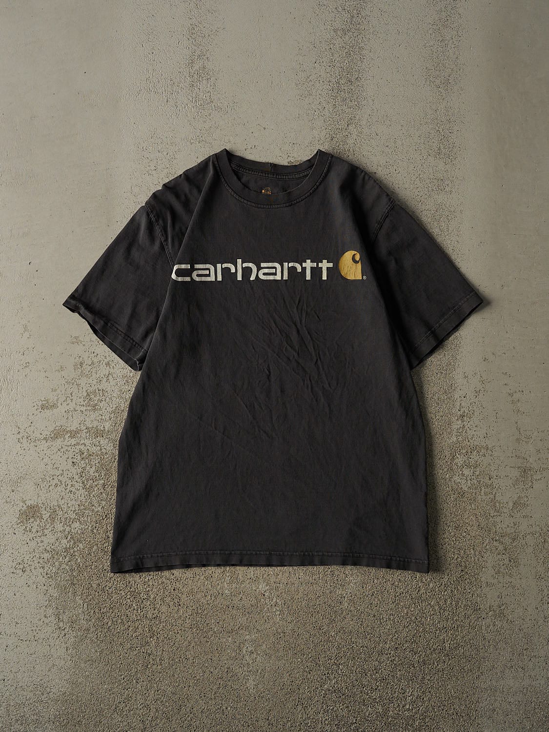 Vintage Y2K Faded Black Carhartt Logo Tee (L)