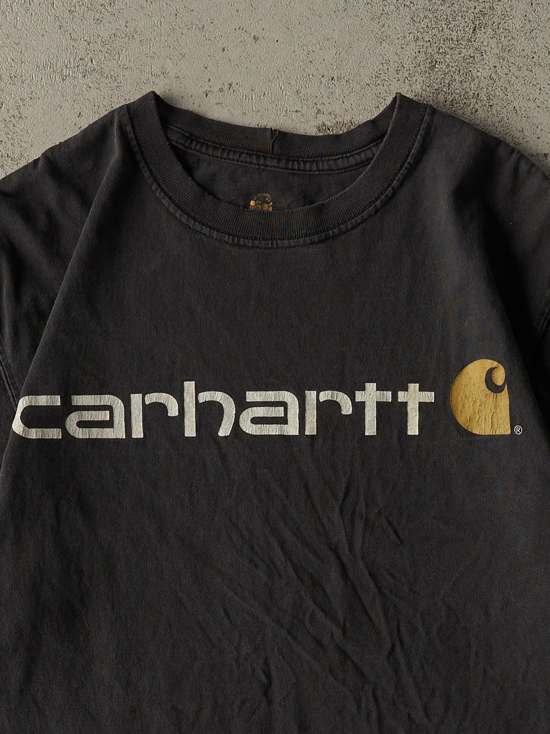 Vintage Y2K Faded Black Carhartt Logo Tee (L)