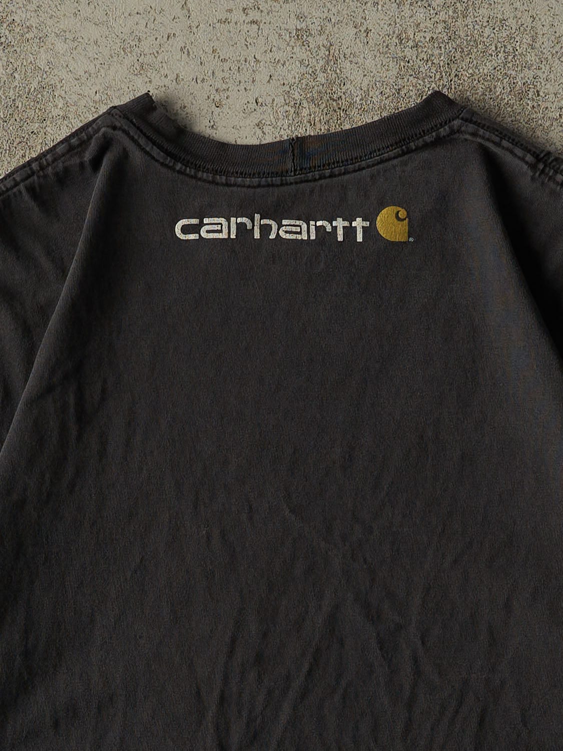 Vintage Y2K Faded Black Carhartt Logo Tee (L)