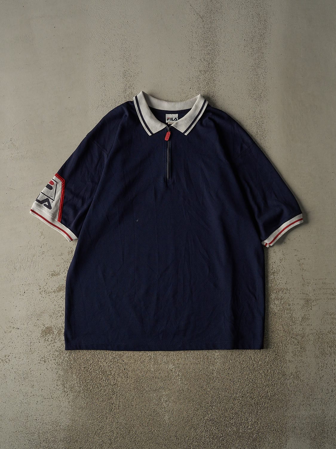 Vintage 90s Navy Blue Fila Quarter Zip Tee (XXL)