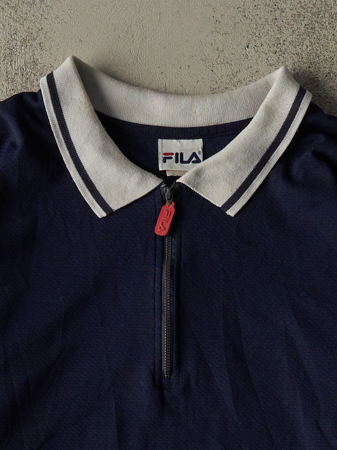 Vintage 90s Navy Blue Fila Quarter Zip Tee (XXL)