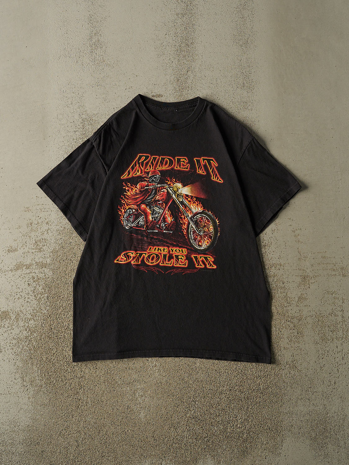 Vintage 90s Black "Ride It Like You Stole It" Biker Tee (L)
