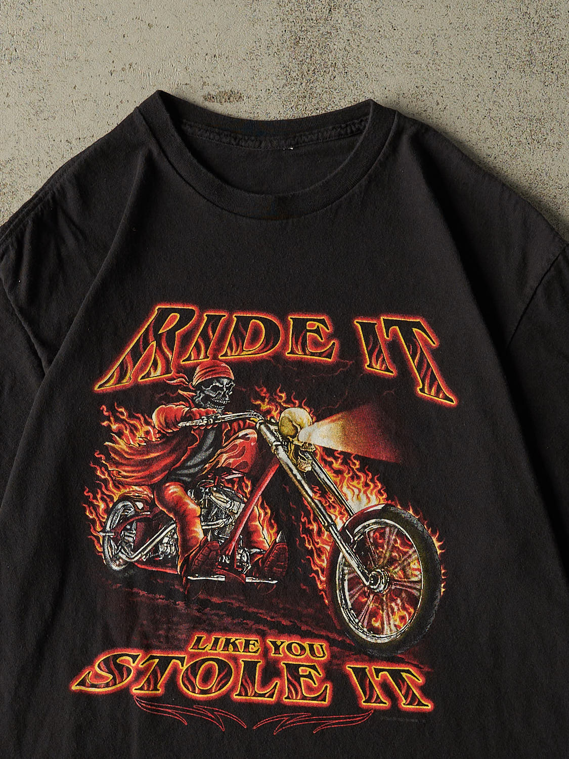 Vintage 90s Black "Ride It Like You Stole It" Biker Tee (L)