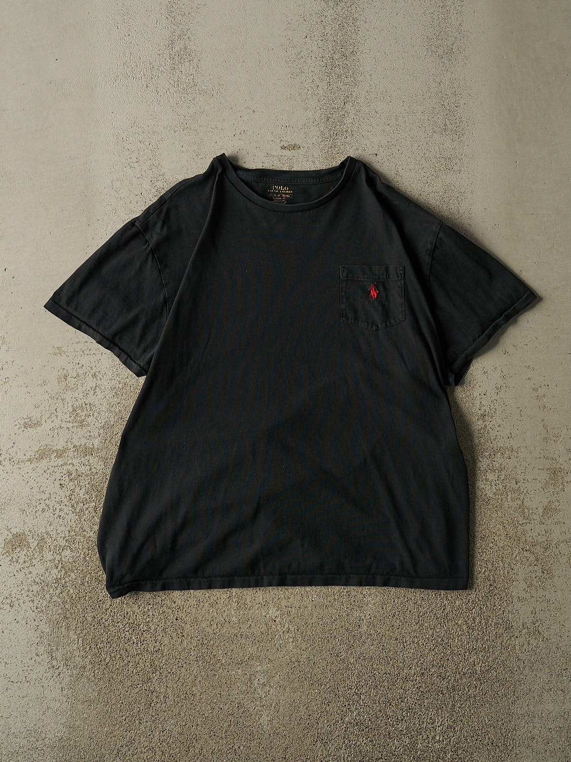 Vintage Y2K Faded Black Polo Embroidered Pocket Tee (L/XL)