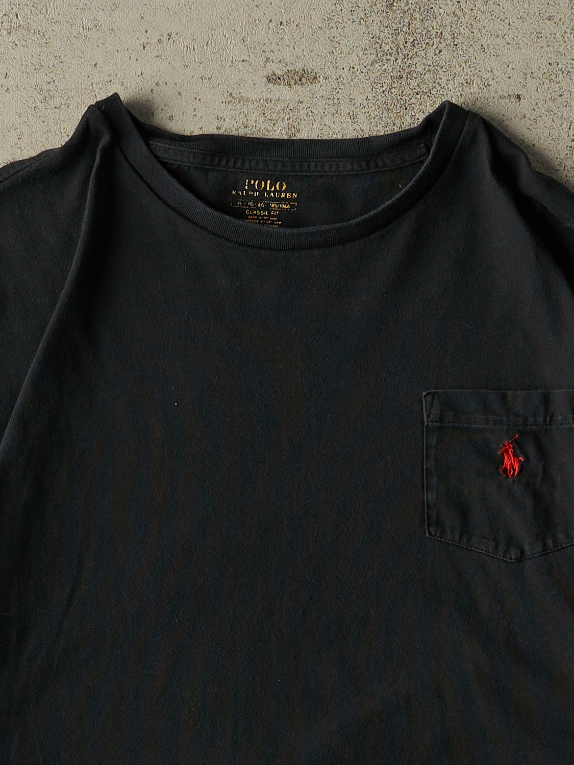 Vintage Y2K Faded Black Polo Embroidered Pocket Tee (L/XL)