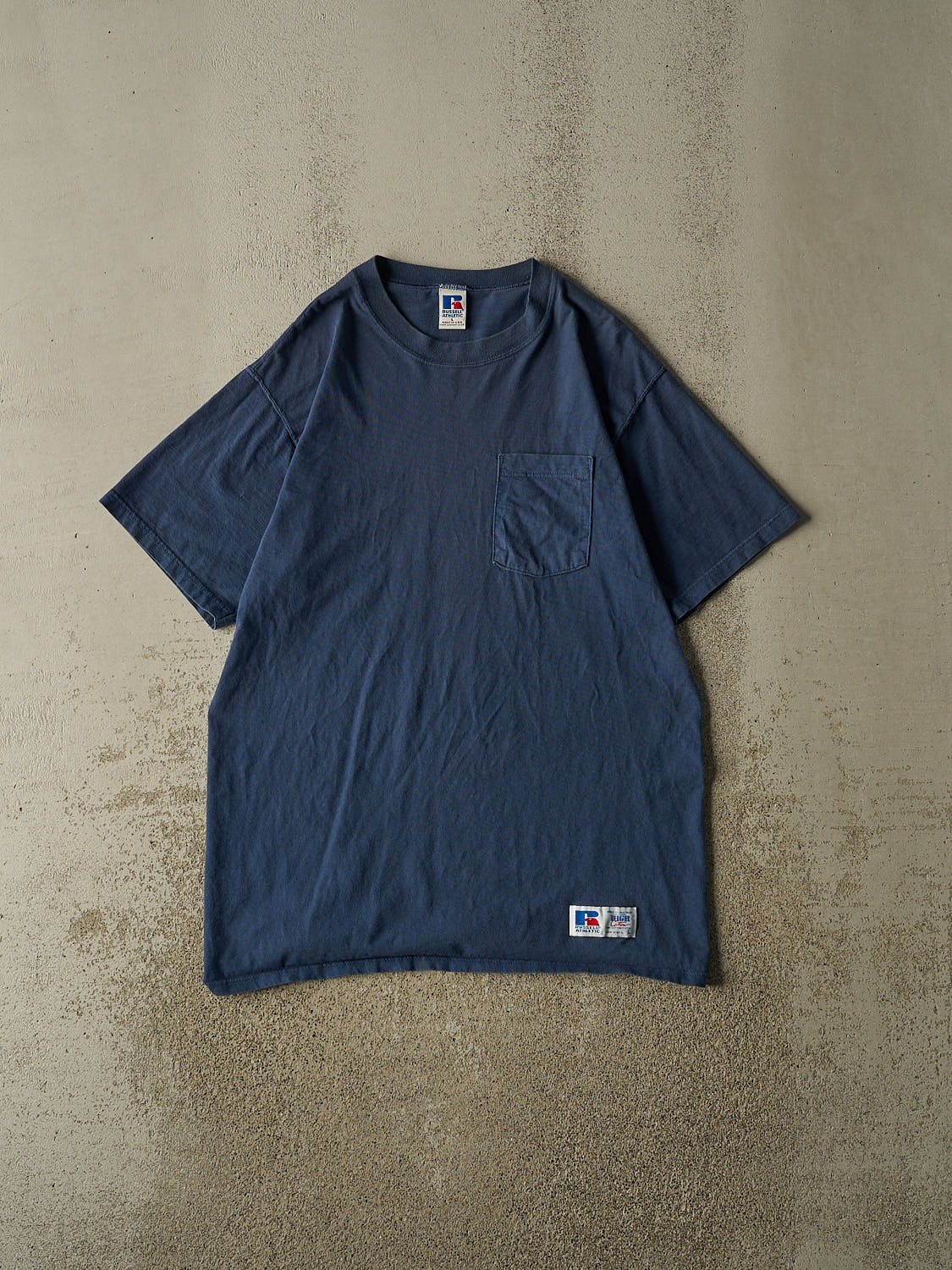 Vintage 90s Blue Russell Athletic Blank Pocket Tee (L/XL)