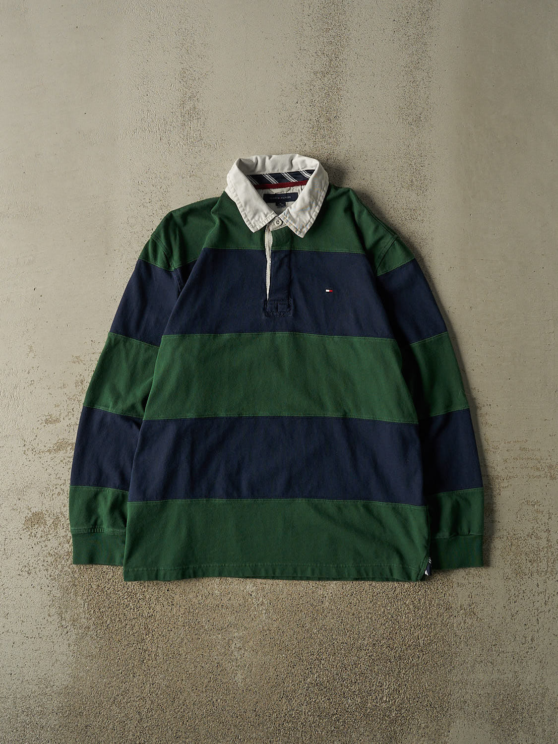 Vintage Y2K Green Tommy Hilfiger Quarter Button Rugby Long Sleeve (XL)