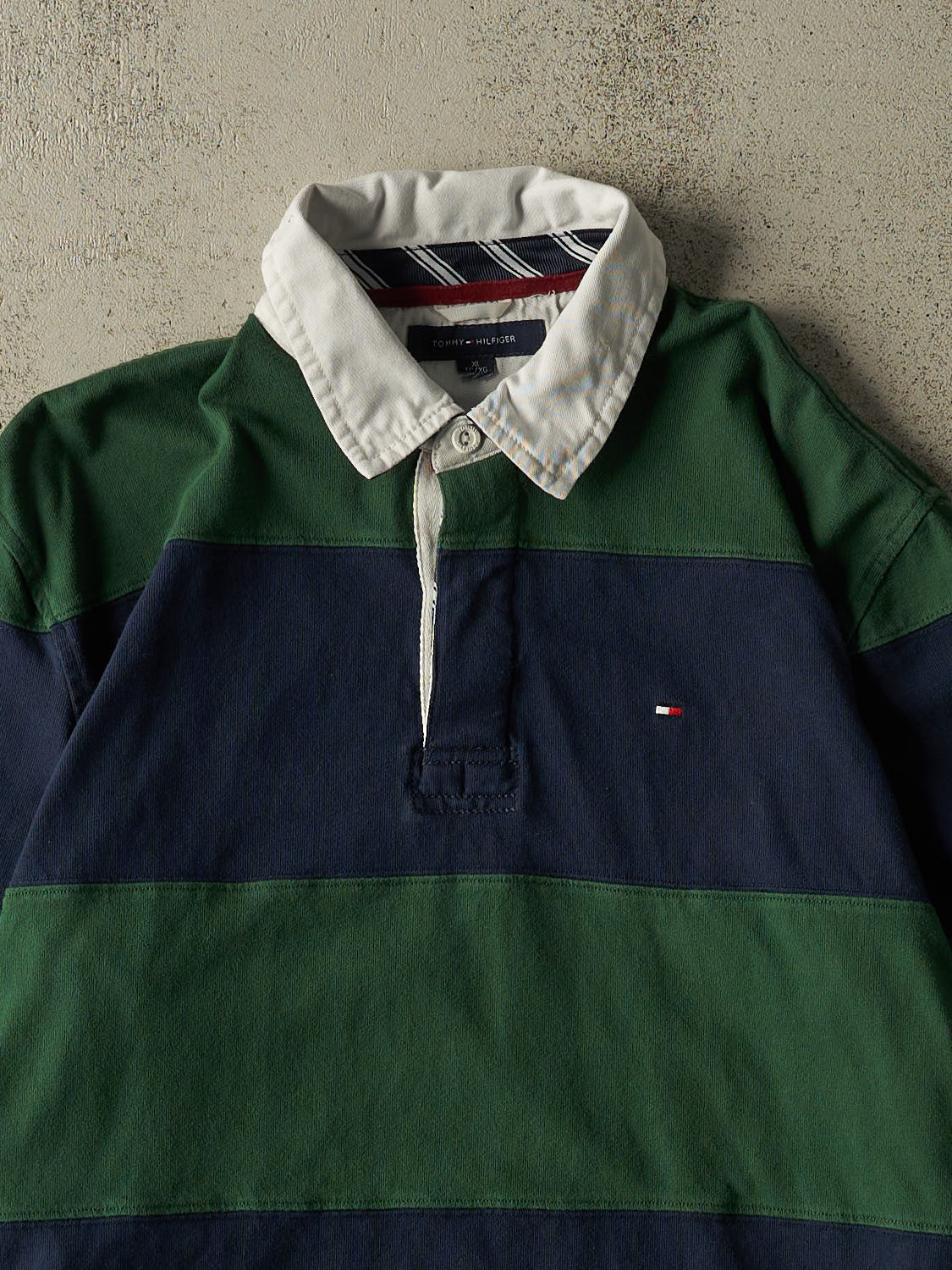 Vintage Y2K Green Tommy Hilfiger Quarter Button Rugby Long Sleeve (XL)