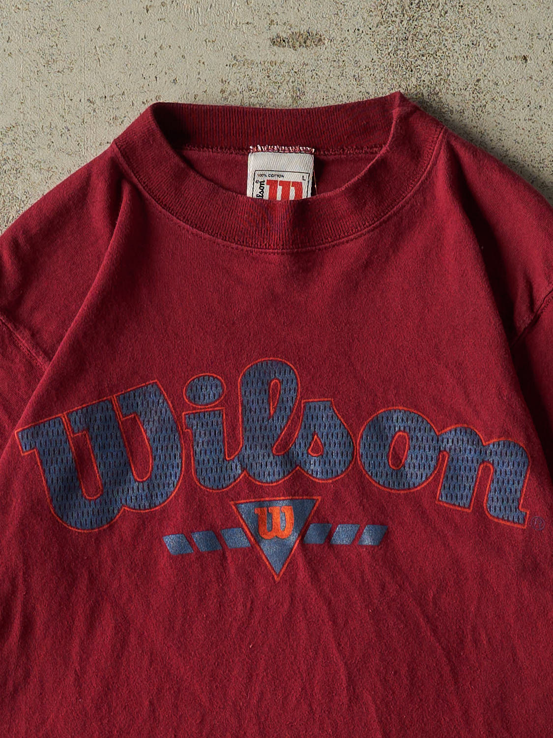 Vintage 90s Burgundy Wilson Logo Tee (XS)