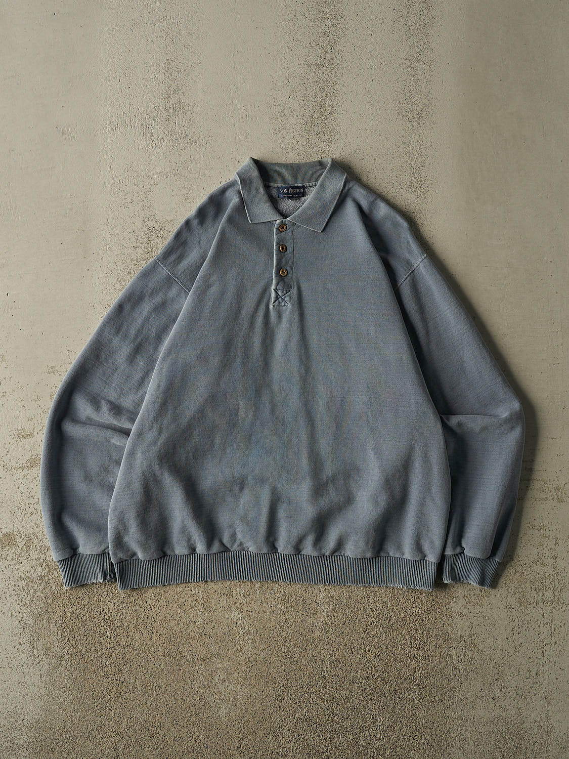 Vintage 90s Washed Blue Quarter Button Blank Sweater (XL)