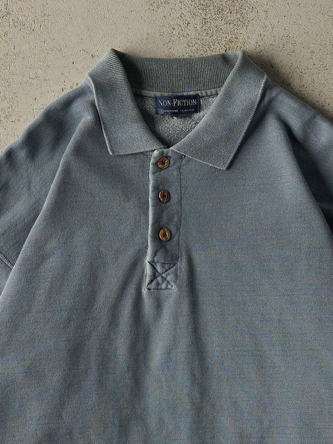Vintage 90s Washed Blue Quarter Button Blank Sweater (XL)