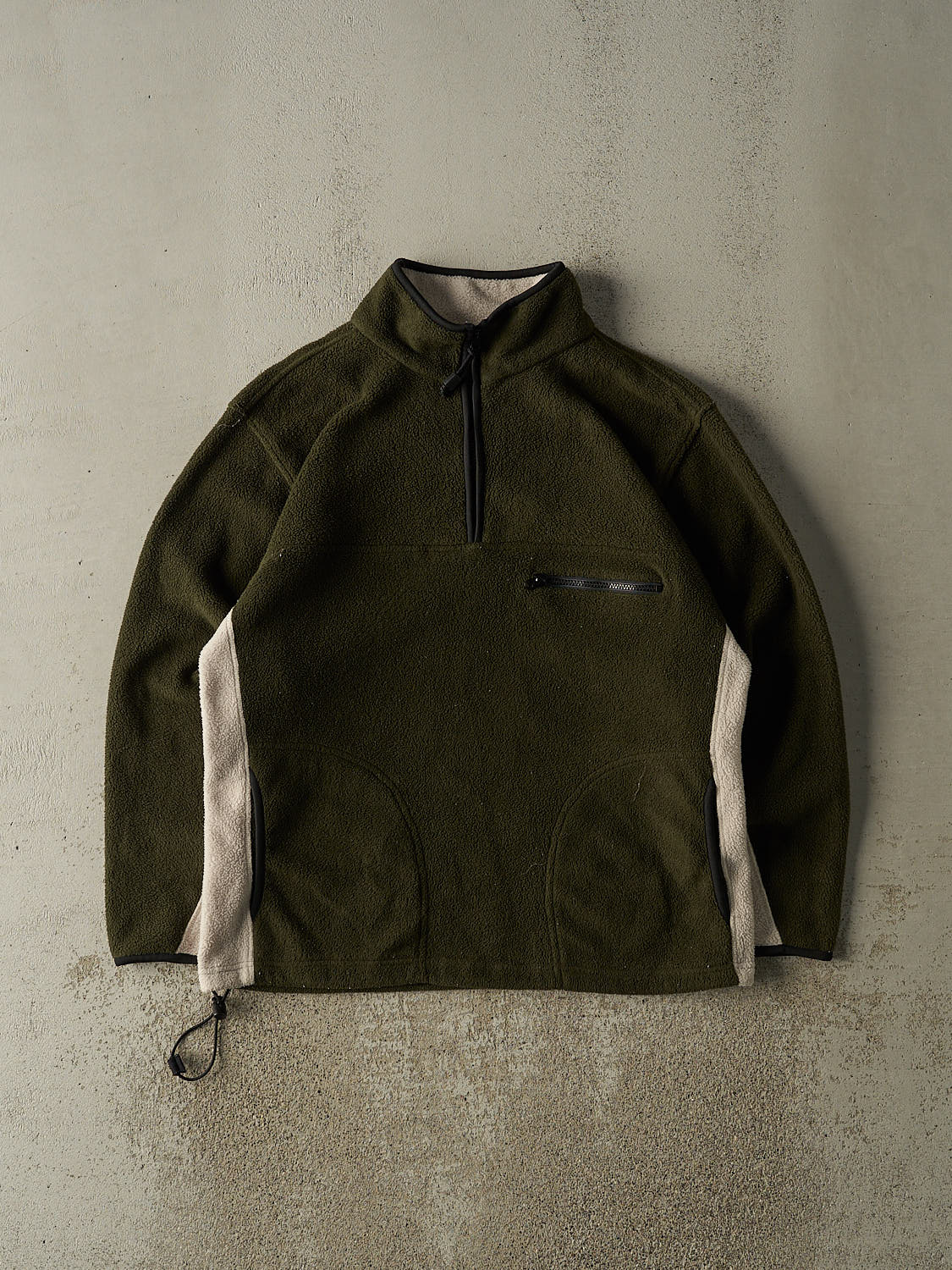 Vintage 90s Green & Beige Quarter Zip Fleece (L)